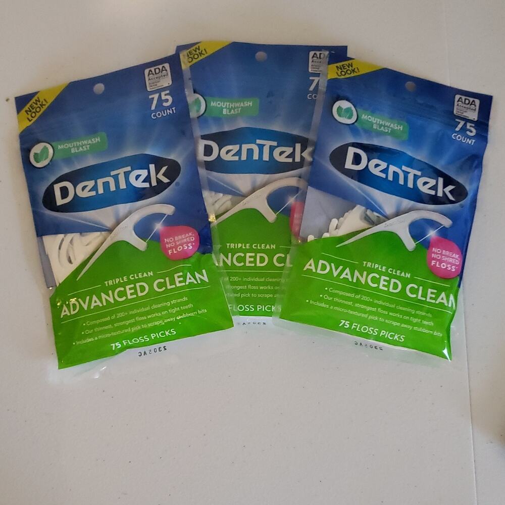 DenTek Triple Clean Floss Picks Flossers White Unisex Adults Mouthwash Blast 75